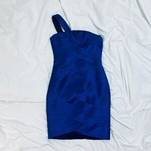 BCBGMaxAzria Vibrant Blue One-Shoulder Bandage Dress